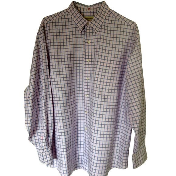 Tommy Bahama Shirt Men's 17 34/35 Pink Blue Check Button Down Business Casual - Picture 1 of 5